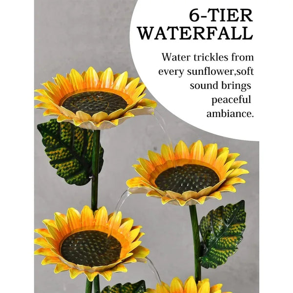 Waterfalls Cascading Sunflower Fountain 6-Tiers 33.8 Inch Tall - jenshomeandgardendecor