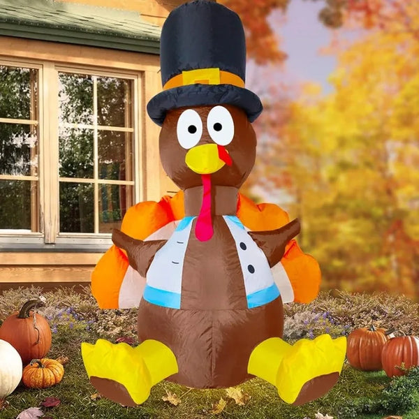 3.5 Ft Cute Thanksgiving Fall Decor Light Up Inflatable Turkey - jenshomeandgardendecor