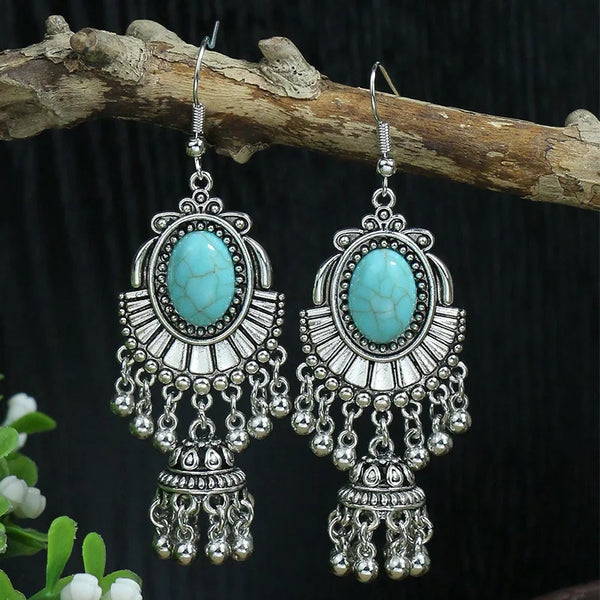 Bohemian Vintage Tibetan Silver Geometric Drop Earrings - jenshomeandgardendecor