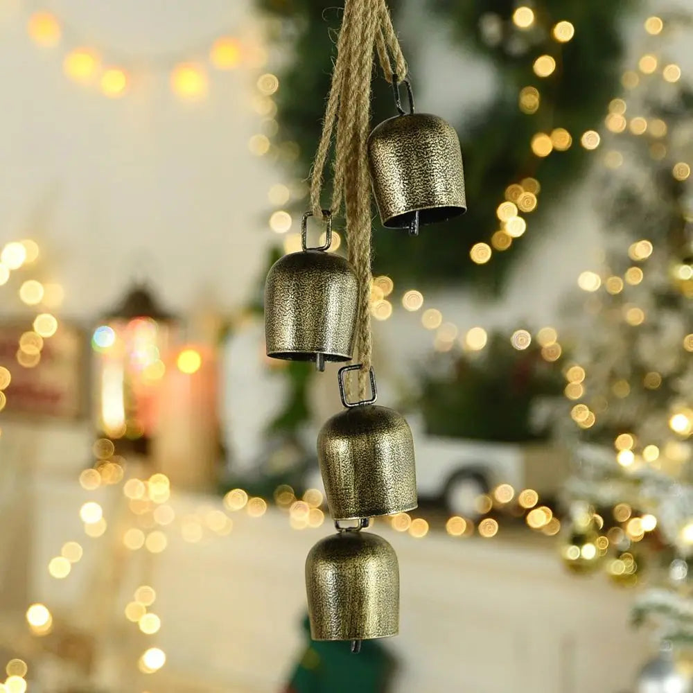 Metal Hanging Bells with Jute Rope for Christmas