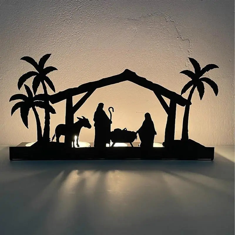 Wooden Nativity Scene Silhouette Tealight Candle Holder For Christmas Table Decoration - jenshomeandgardendecor