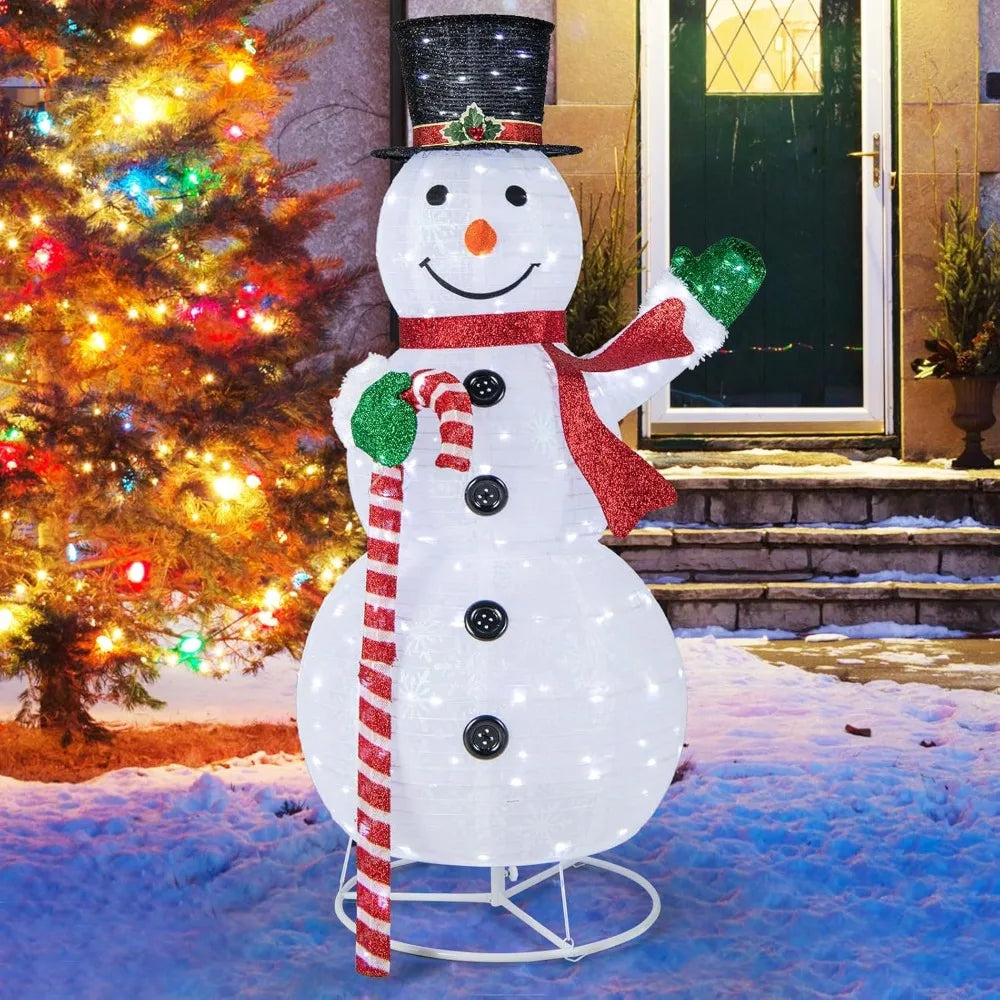 5 FT Pop-up Lighted Christmas Snowman, Large White Pre-lit Christmas Decoration with 180 LED Lights, Hat, Scarf, Indoor Outdoor