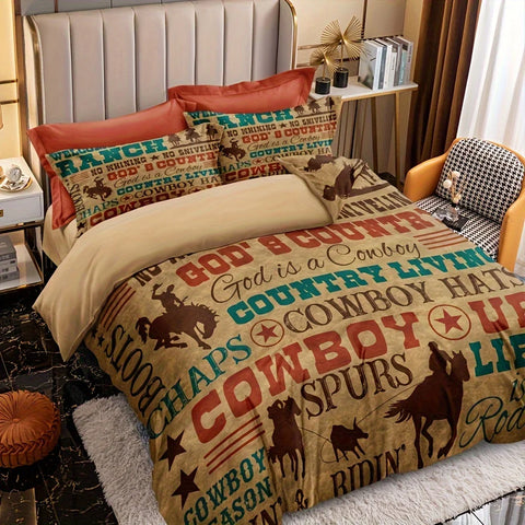 Rustic Western Cowboy Printed Bedding Set