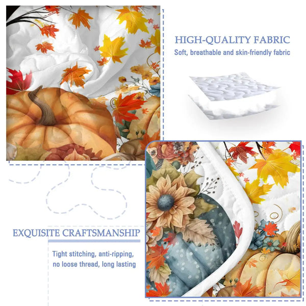Colorful Pumpkin Oil Painting Quilt Set - 3-Piece Queen Bedding with 2 Pillowcases