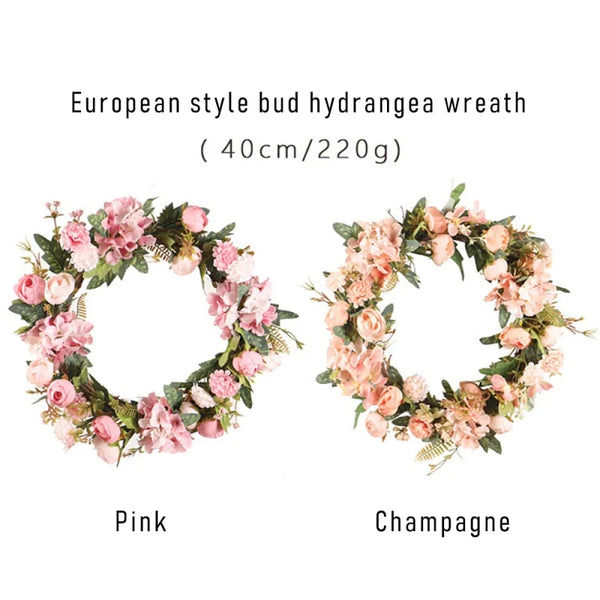 15 inch Artificial Pink Camellia Hydrangea Wreath