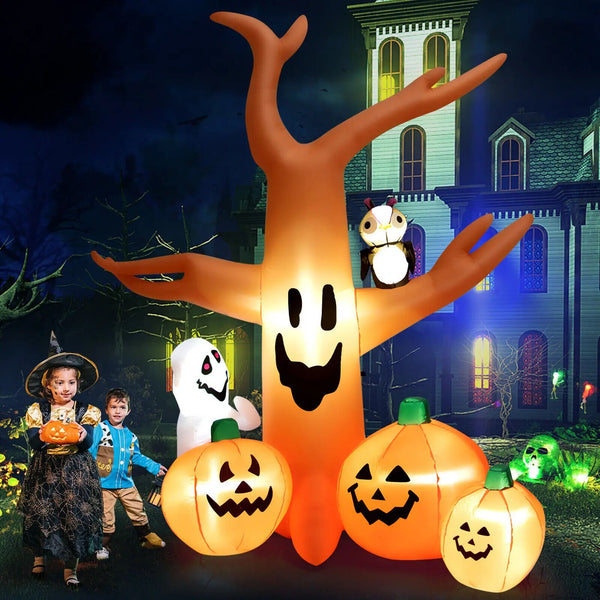 8 FT Halloween Inflatable Dead Tree w/ Pumpkins Blow up Yard Decoration - jenshomeandgardendecor