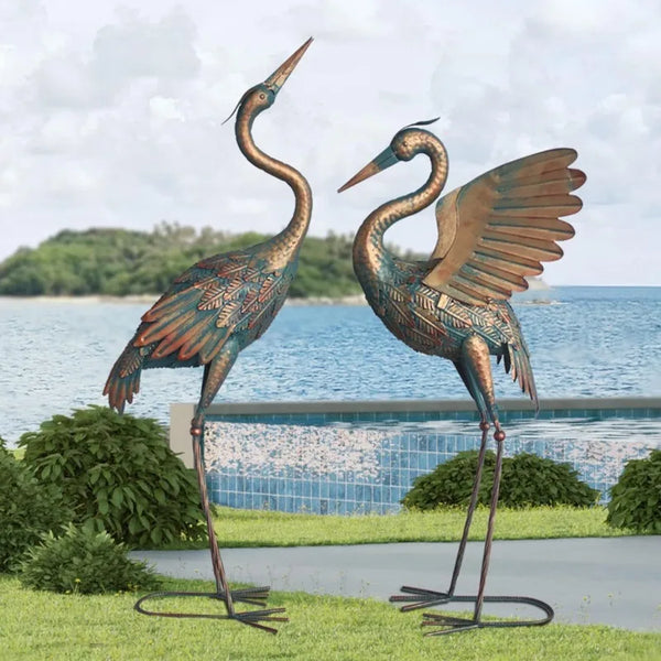 33-37 Inch Metal Crane Garden Statue - jenshomeandgardendecor