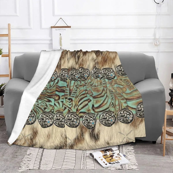 Rustic Brown Beige Teal Western Country Home Bed Blanket