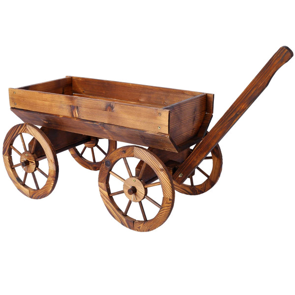 Wood Wagon Flower Planter Pot Stand W/Wheels