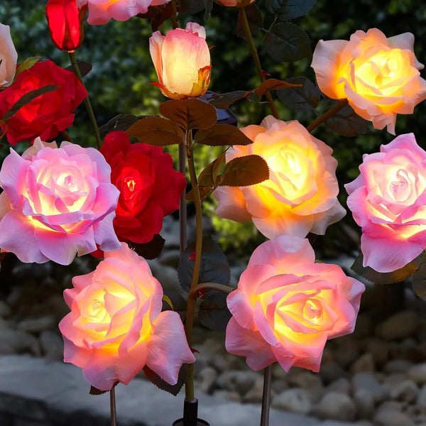 3 Heads Solar LED Romantic Garden Rose Light Decoration