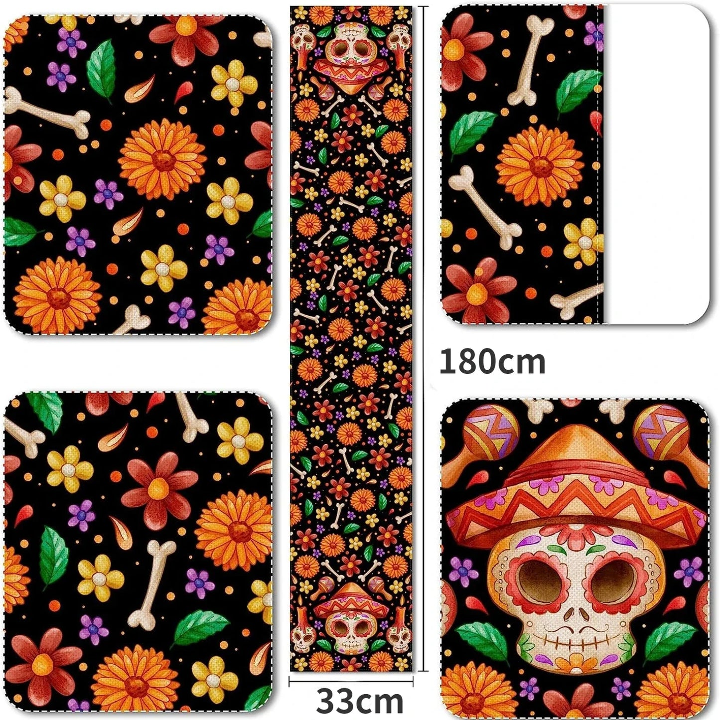 Mexican Day of The Dead Linen Table Runners