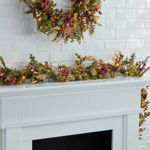 9ft Pre-Lit Fall Garland - jenshomeandgardendecor