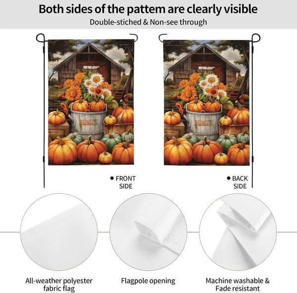 Autumn Rural Pumpkins Garden Flag Vertical Double Sided 12.5 x 18 Inches