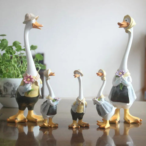 Resin Duck Craft Figurines 4 Family Member Garden Statue - jenshomeandgardendecor