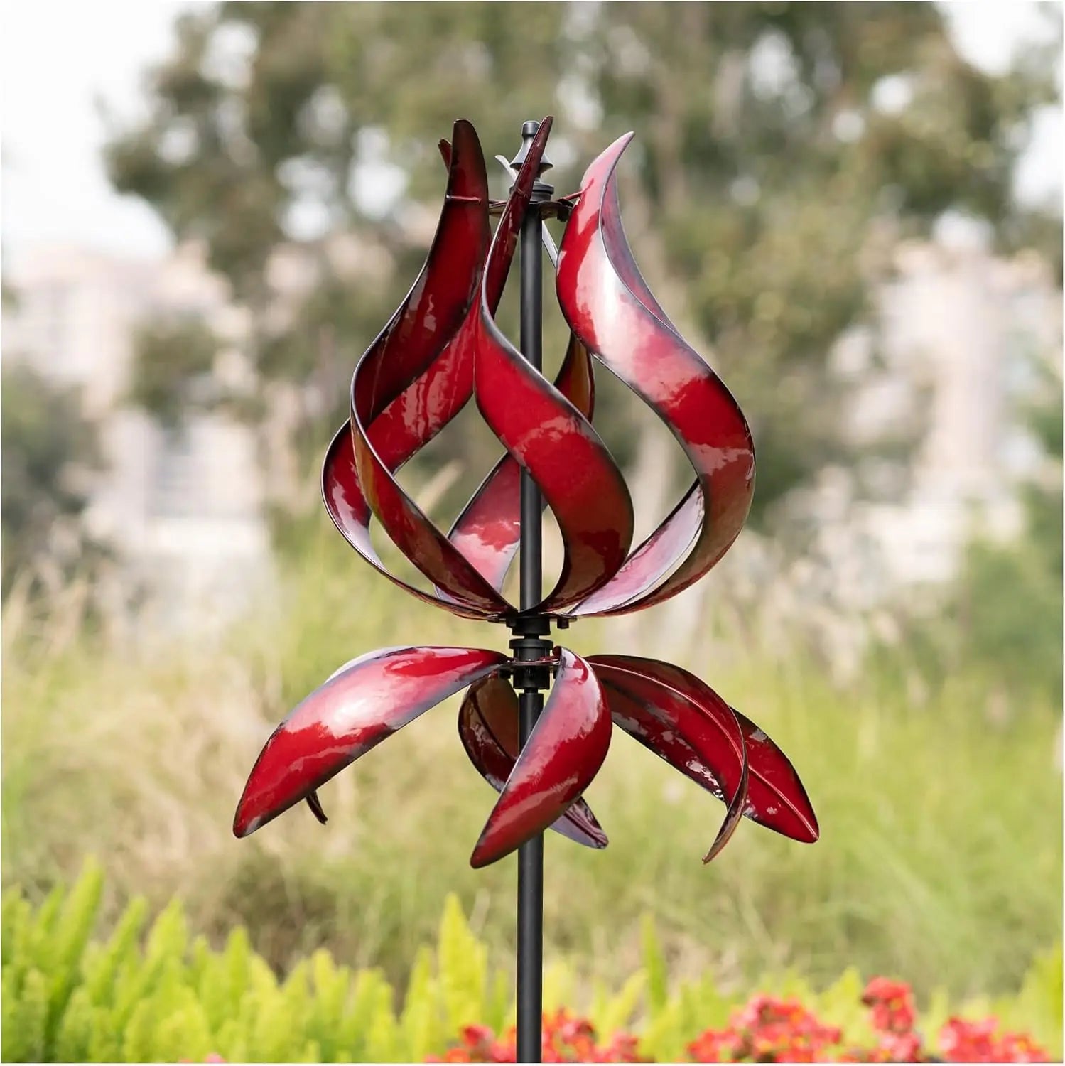 Large Outdoor Metal Wind Spinners with Stake (19" W x 87" H)