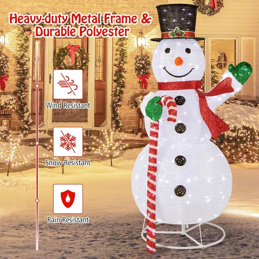 5 FT Pop-up Lighted Christmas Snowman, Large White Pre-lit Christmas Decoration with 180 LED Lights, Hat, Scarf, Indoor Outdoor