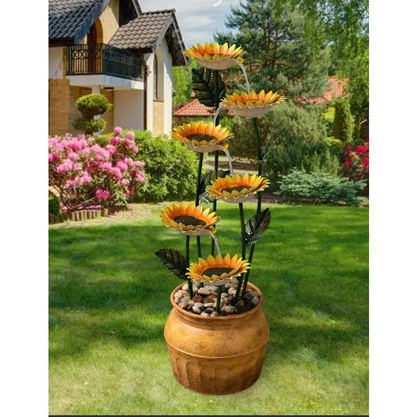 Waterfalls Cascading Sunflower Fountain 6-Tiers 33.8 Inch Tall - jenshomeandgardendecor