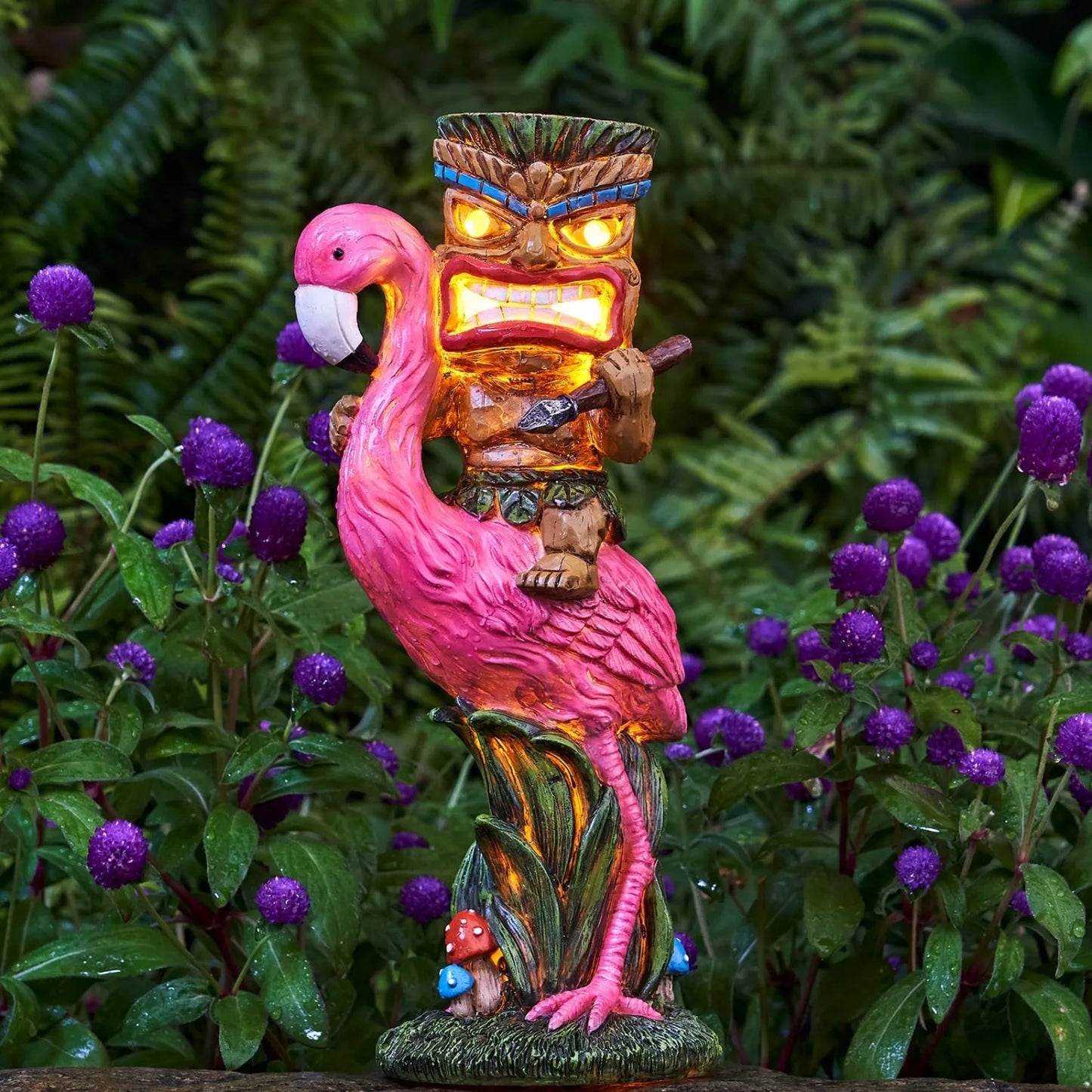 US Solar Tiki Statue-Outdoor Statues-Tiki Bar Decor - Solar Powered Garden Figurine