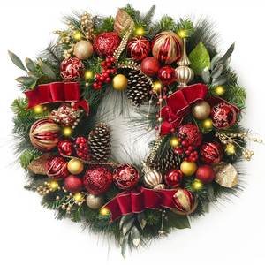 30 Inch Pre-Lit Christmas Wreath for Front Door with Lights