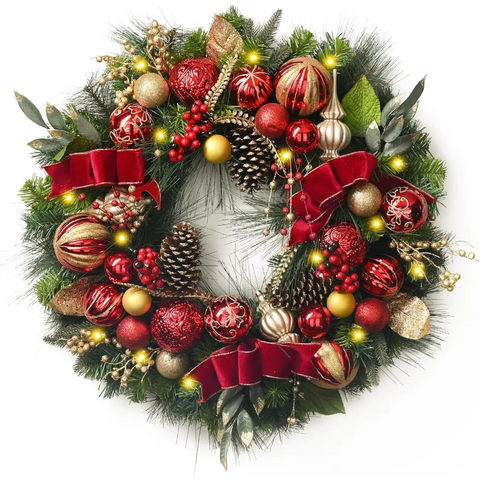 30 Inch Pre-Lit Christmas Wreath for Front Door with Lights