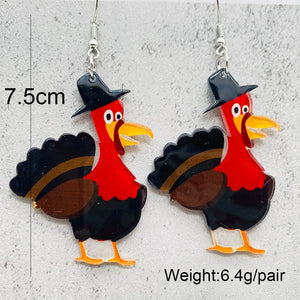 Autumn Thanksgiving Turkey Acrylic Print Earrings