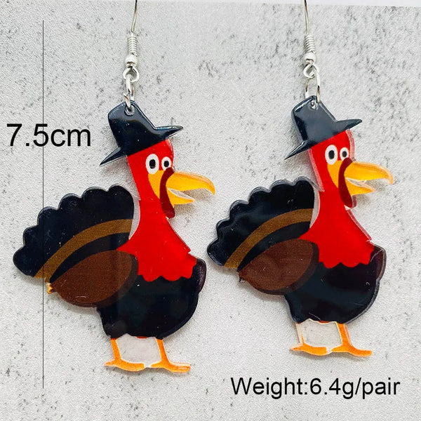 Autumn Thanksgiving Turkey Acrylic Print Earrings