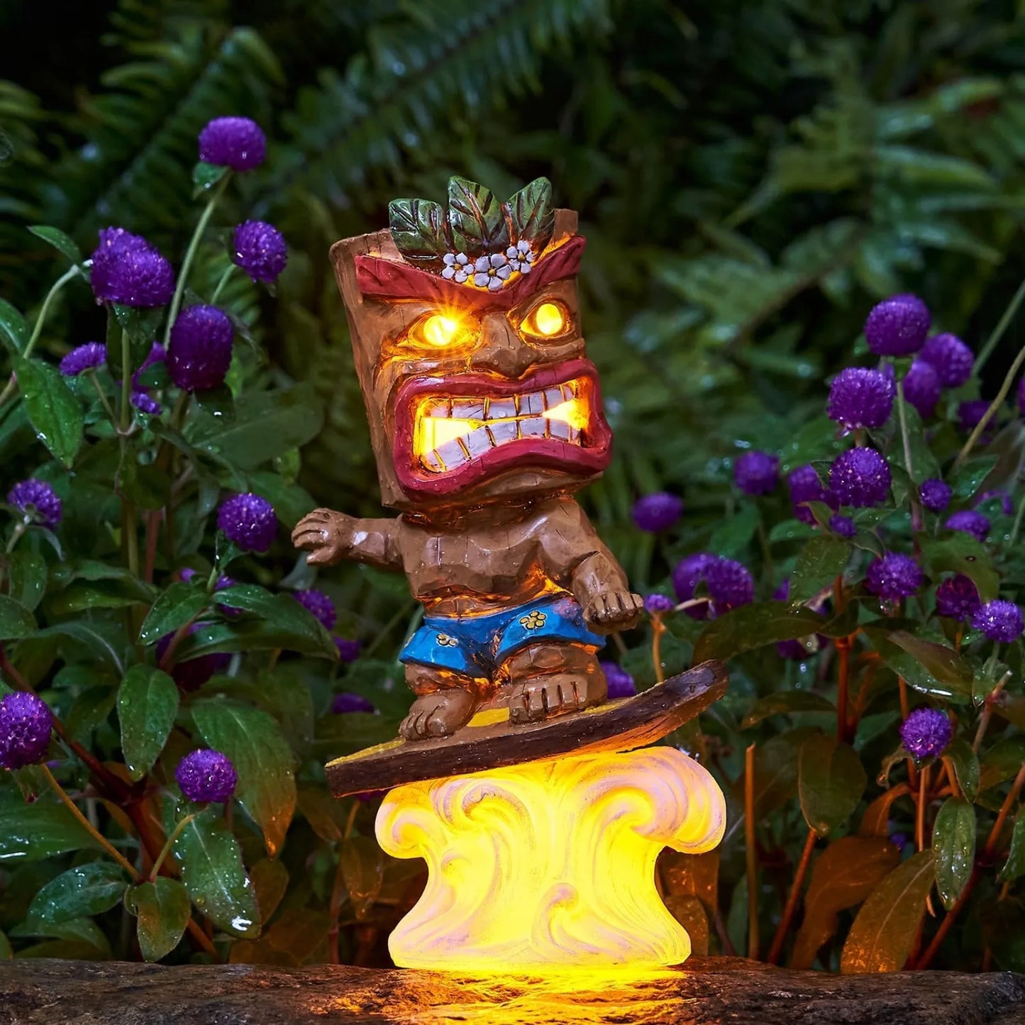 US Solar Tiki Statue-Outdoor Statues-Tiki Bar Decor - Solar Powered Garden Figurine