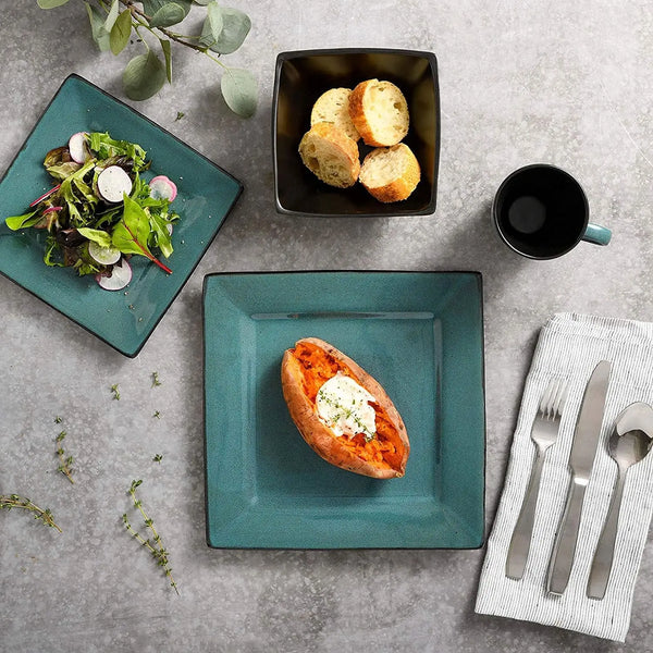 Gibson Elite Kiesling 16 Piece Dinnerware Set, Turquoise - jenshomeandgardendecor