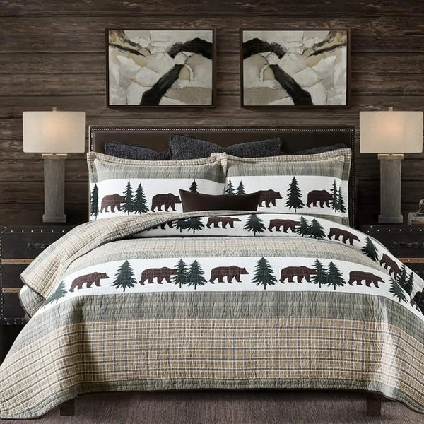 Lodge Cabin Bedspread Set 3 Pieces - jenshomeandgardendecor