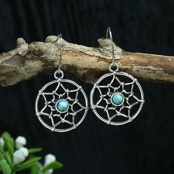 Bohemian Vintage Tibetan Silver Geometric Drop Earrings - jenshomeandgardendecor