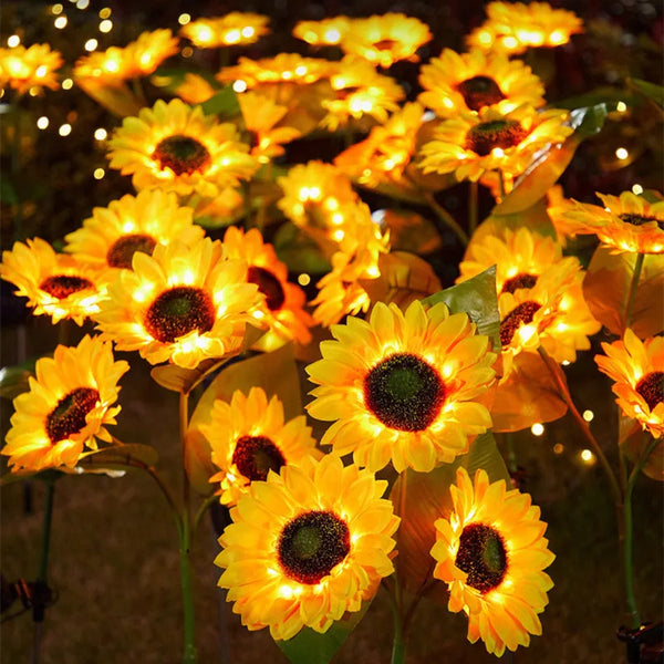 3 Head Sunflower Light Garden Stakes