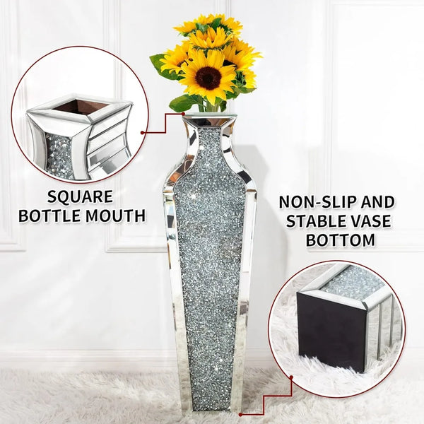 Tall Crushed Diamond Floor Vase 26.8 Inches - jenshomeandgardendecor