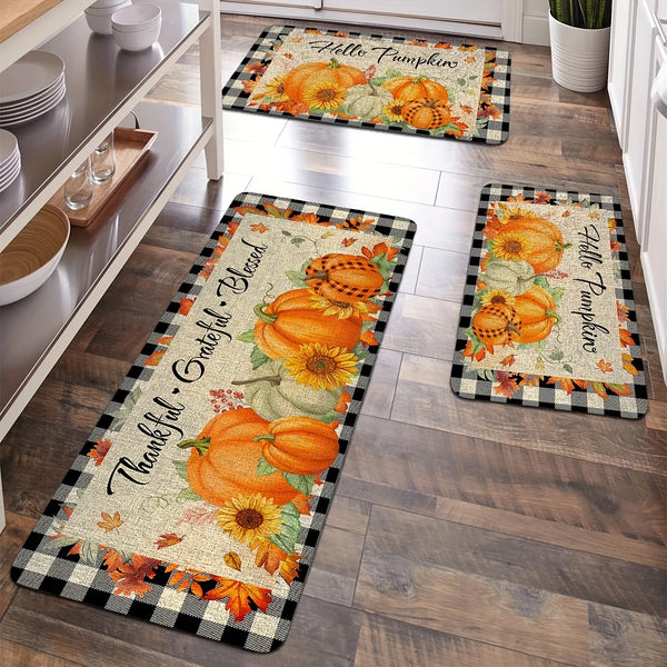 Autumn Pumpkin Maple Leaf Print Kitchen Floor Mat