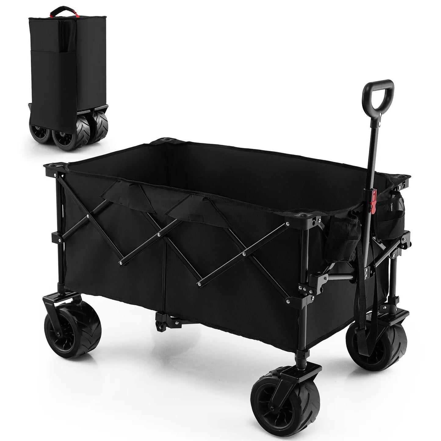 Folding Collapsible Wagon Utility Garden Cart w/ Wide Wheels Adjustable Handle - jenshomeandgardendecor