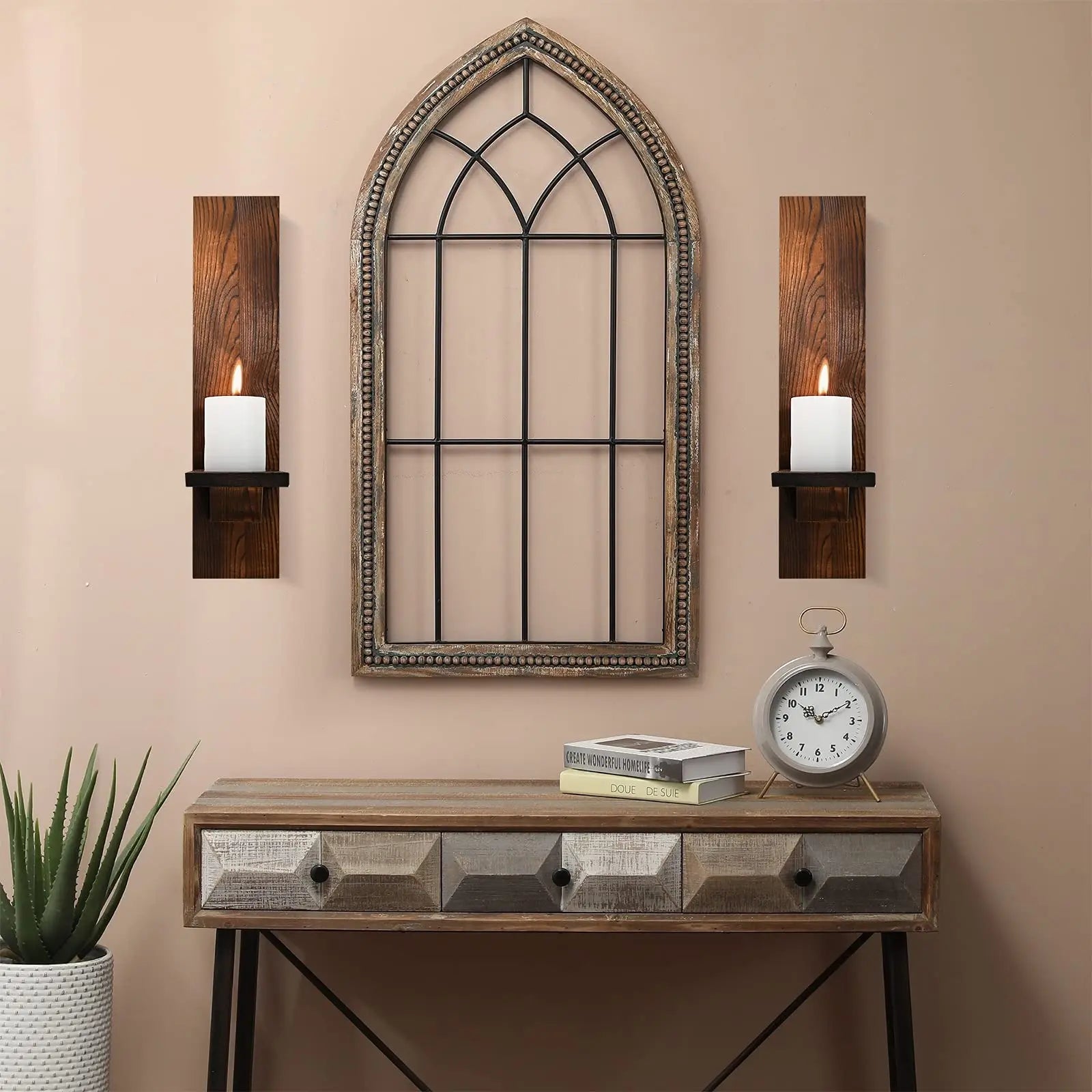 Set of 2 Wooden Wall Candle Sconces
