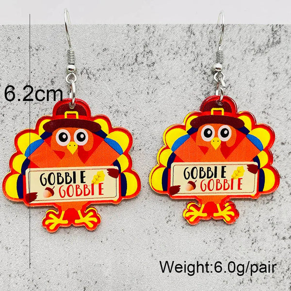 Autumn Thanksgiving Turkey Acrylic Print Earrings