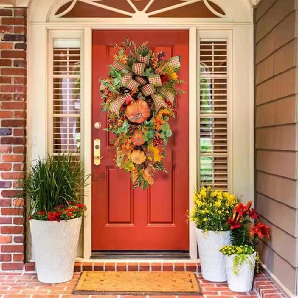 Fall Wreaths for Front Door Autumn Maples Leaf Pumpkin Berry Wreath - jenshomeandgardendecor