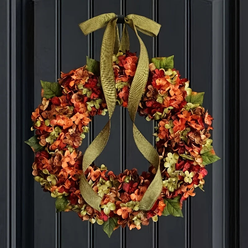 1pc Elegant Autumn Hanging Wreath with Hydrangea Flowers 15.75inch