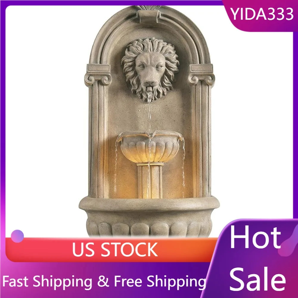 Royal Indoor/Outdoor Wall Fountain with Tan Finish, 35" Height, 16" Width, 10" Depth - jenshomeandgardendecor