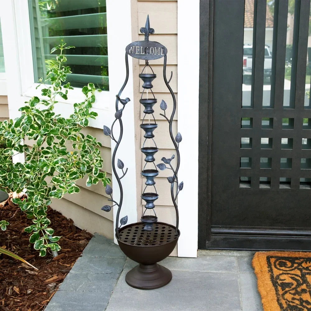 Outdoor Hanging 7-Cup Tiered Floor Fountain - jenshomeandgardendecor