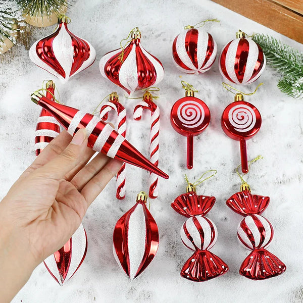 1Set Christmas Candy Cane Pendants Red White  Xmas Tree Hanging Ornaments