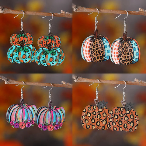 New Thanksgiving Leopard Pattern Pumpkin Pendant Earrings