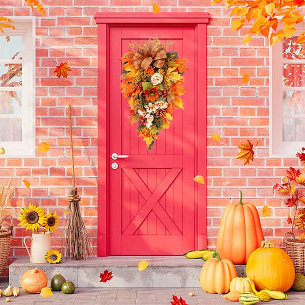 Fall Wreath Artificial Garland With Peony Berries Maple Sunflower Leaves