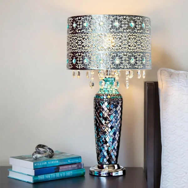 River of Goods Gracie's Crystal Table Lamp- Turquoise - jenshomeandgardendecor