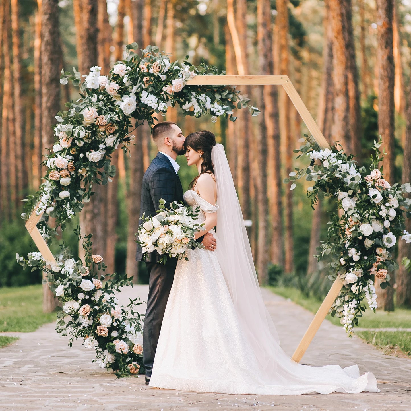 Hexagonal Wooden Wedding Ceremony Arch - jenshomeandgardendecor