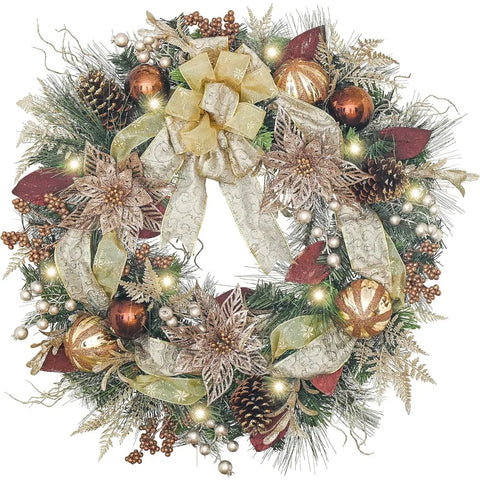 30 Inch Pre-Lit Wreath for Front Door with Lights