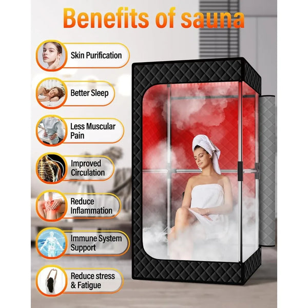 Portable Steam Sauna for Home with XL Steamer, Folding Chair