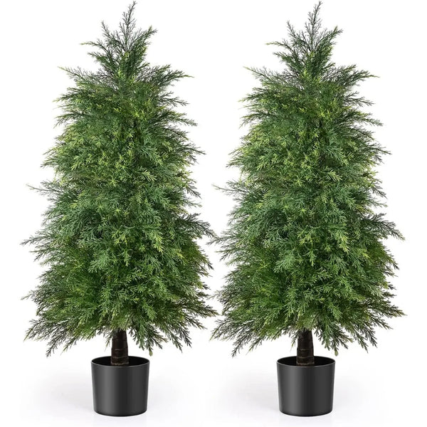 2 Pack 4ft Artificial Cedar Topiary Trees for Outdoor Front Porch Décor