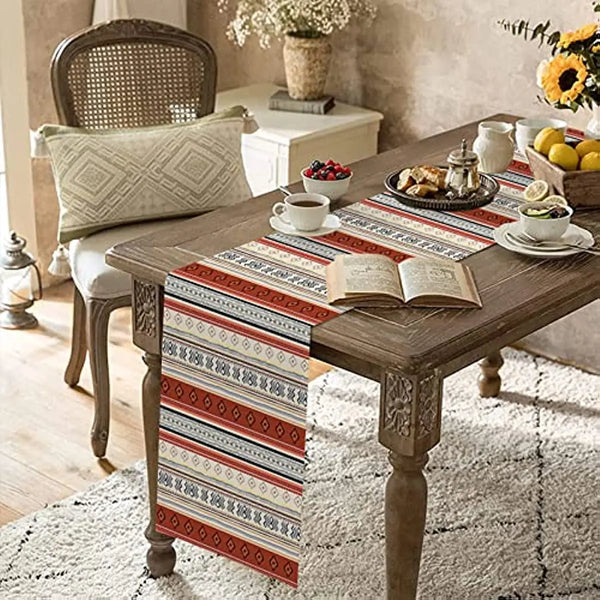 Western BoHo Stripes Linen Table Runner - jenshomeandgardendecor