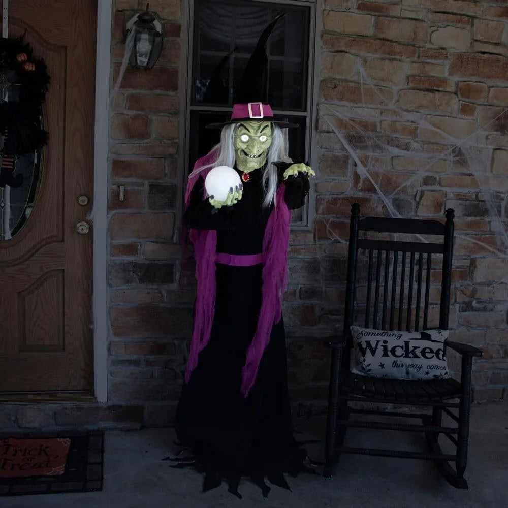 6-Ft. Tall Fortune Teller Witch, Halloween Animatronic for Indoor or Covered Outdoor